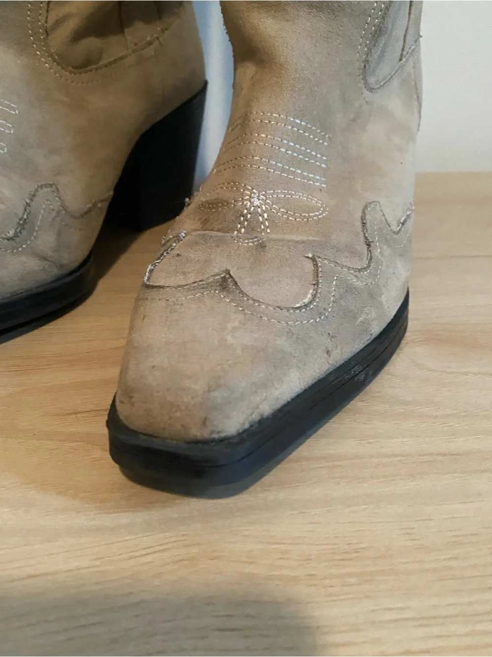 H&M Tall Western Cowboy Boots Taupe Faux Suede Women’s 9 EU 40